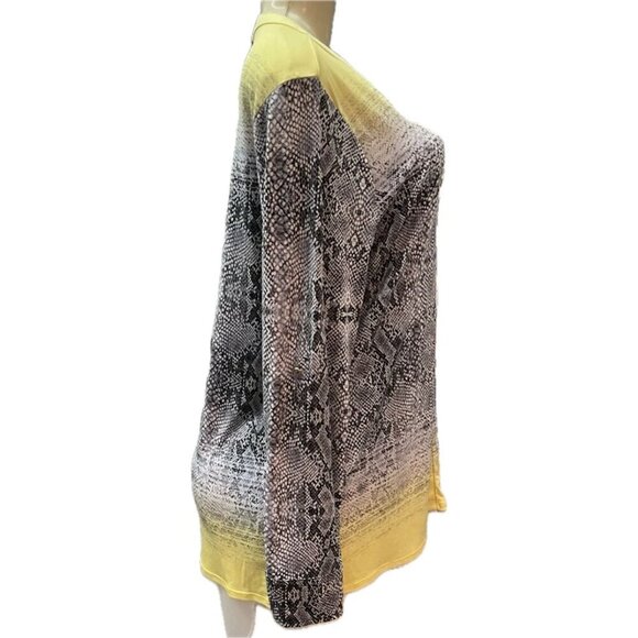 Dana Buchman L Black Faded Snake Print Yellow Accent Button Long Sleeve Shirt - Picture 3 of 6